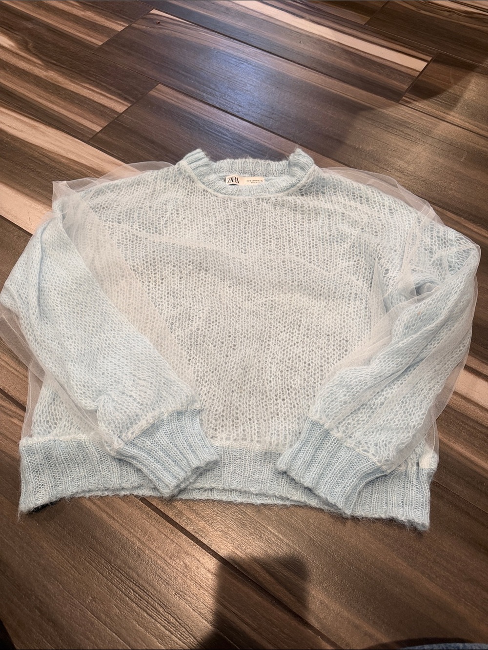 ZARA Baby Blue Mohair-Blend Crewneck Sweater